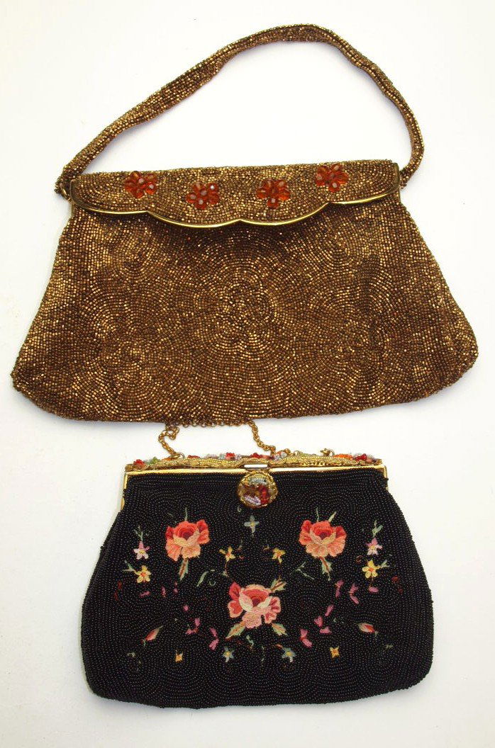 Lot of 2 ladies beaded hand bags, France & Belgium (1 of 1)