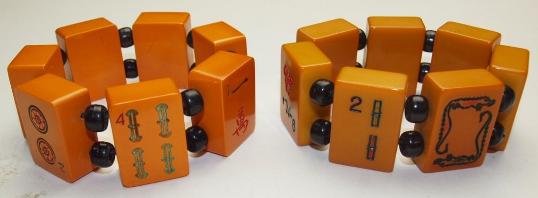 Bakelite lot of 2 Mah Jong stretch bracelets (1 of 1)