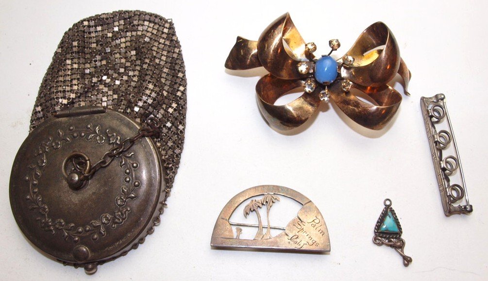 Sterling silver lot of 4 pieces of jewelry and mesh bag (1 of 1)