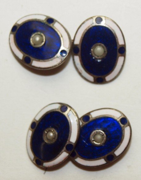 Pair of Art Deco enameled cuff links with center pearl (1 of 1)