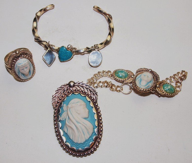 Sterling silver cameo jewelry set:  pendant, ring, (1 of 1)