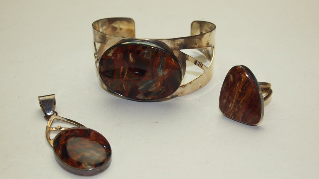 Sterling silver cuff bracelet, ring, & pendant set (1 of 1)