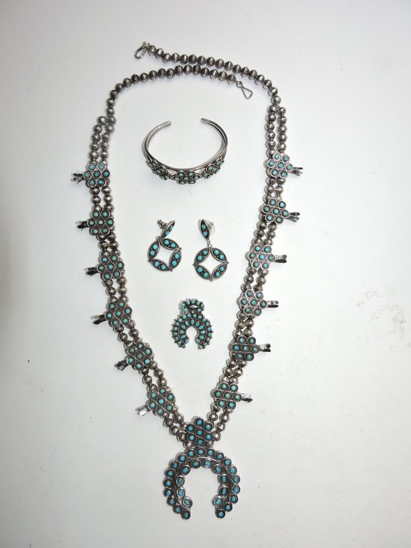 Navajo American Indian silver & turquoise jewelry set (1 of 5)