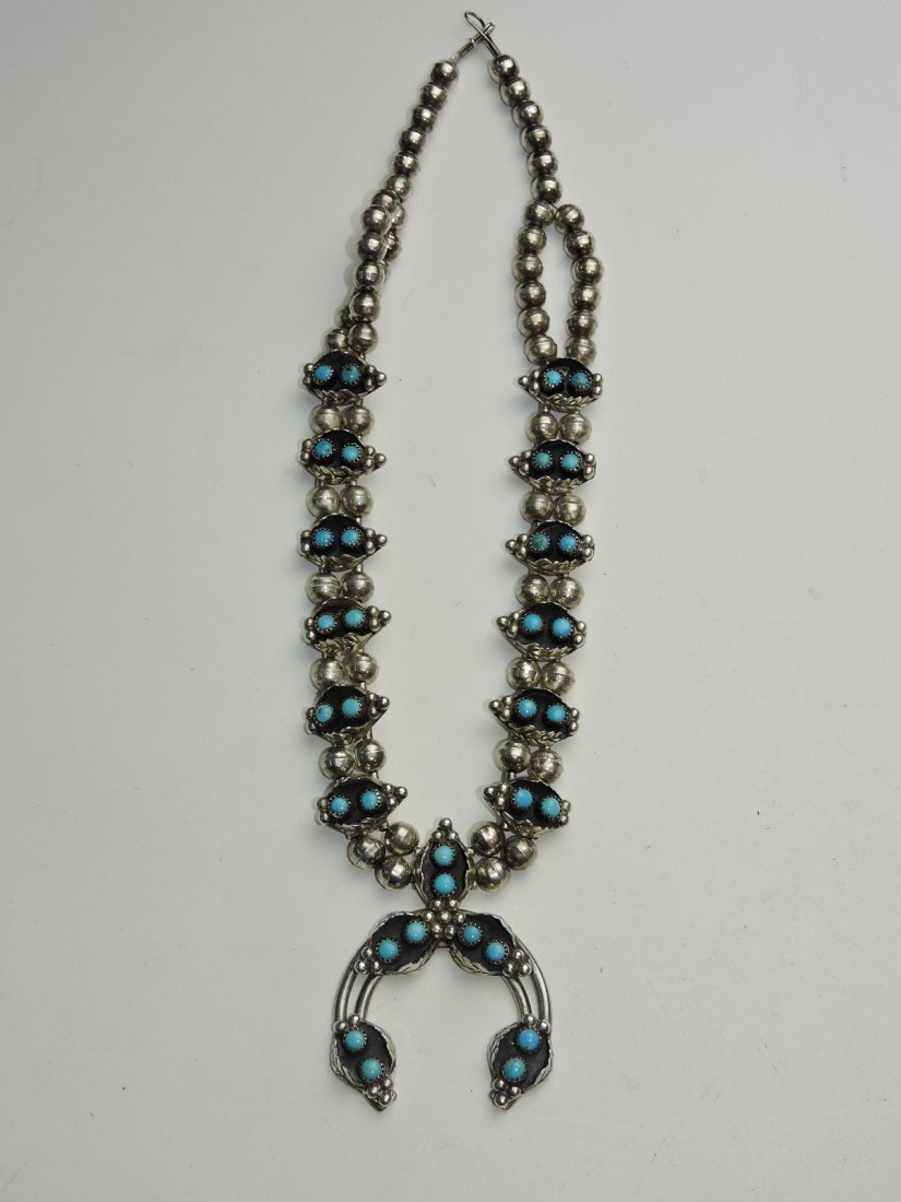 Navajo American Indian silver & turquoise necklace (1 of 4)