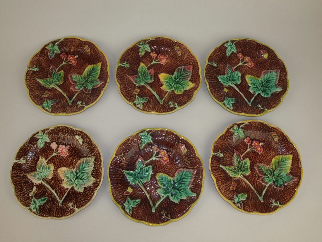 Majolica set of 6 rustic plates, 8 1/2" various (1 of 1)