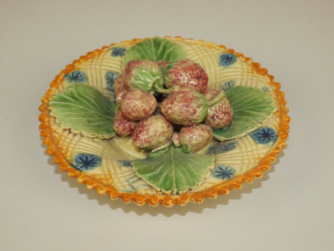 Palissy style Majolica plate of strawberries, 5 1/2" (1 of 1)