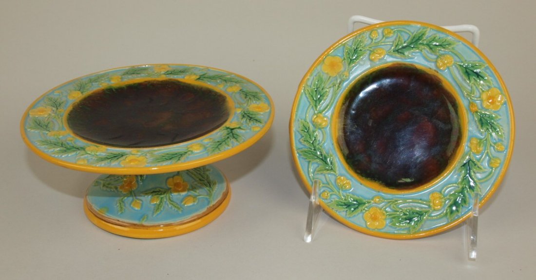 George Jones Majolica small compote and matching 5 1/4" (1 of 1)