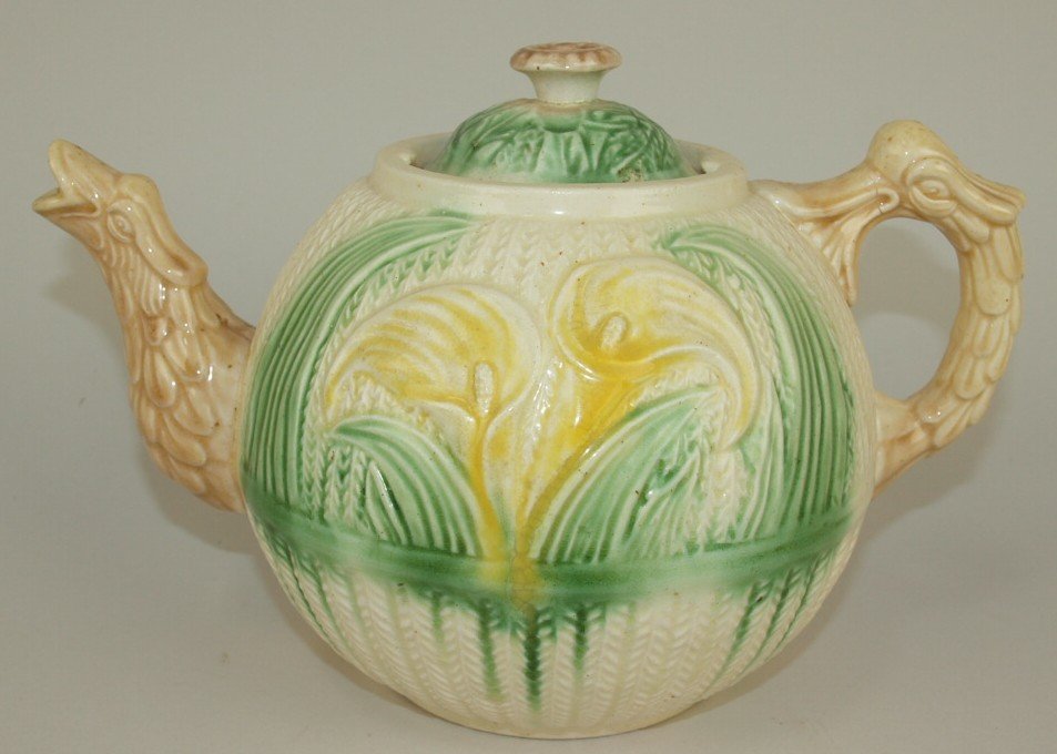 Tenuous (attributed) Majolica rare calla lily teapot (1 of 1)