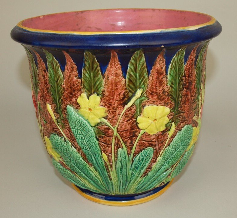 Copeland Majolica primrose cachepot, nice color and (1 of 1)