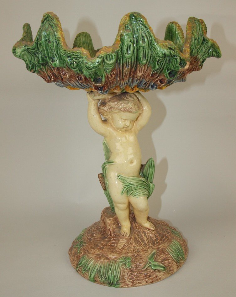 Hugo Lonitz (attributed) Palissy style cherub & shell (1 of 1)