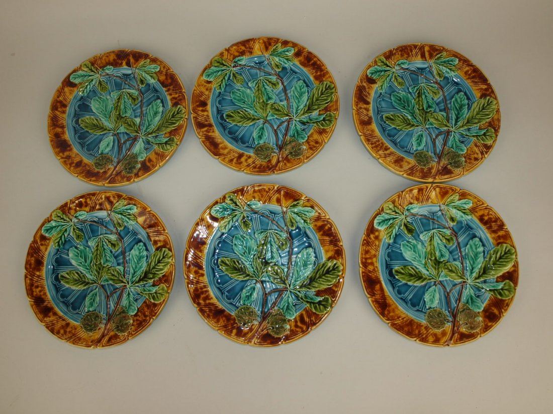 Sarreguemines set of 6 - 7 3/4" chestnut Majolica (1 of 1)