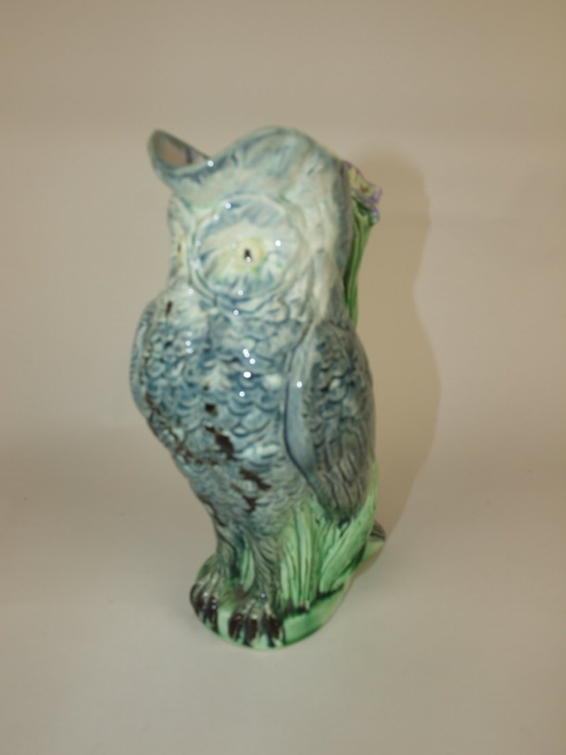 Majolica figural owl pitcher 9" (1 of 1)