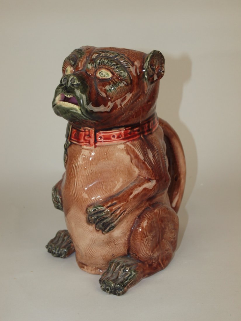 Majolica figural pug dog pitcher, 9" (1 of 1)