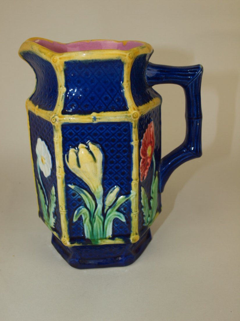 Majolica cobalt floral pitcher, 7" (1 of 1)