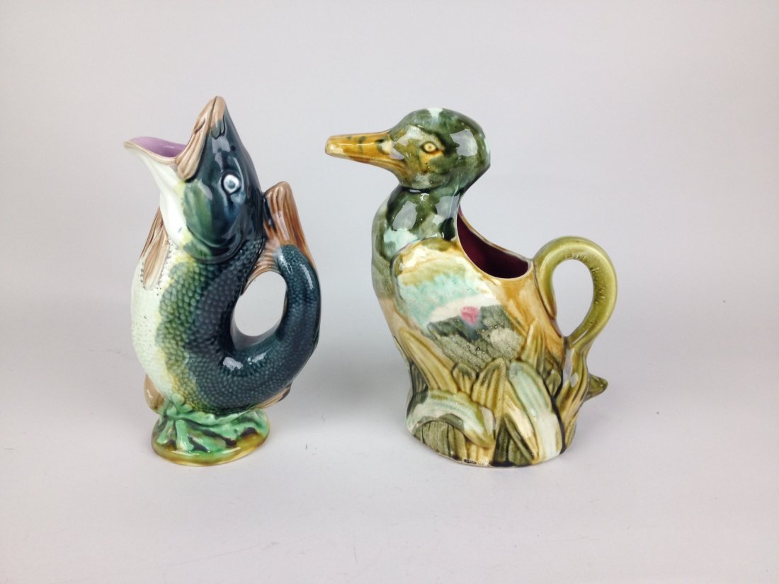 Majolica fish pitcher and duck pitcher (1 of 1)