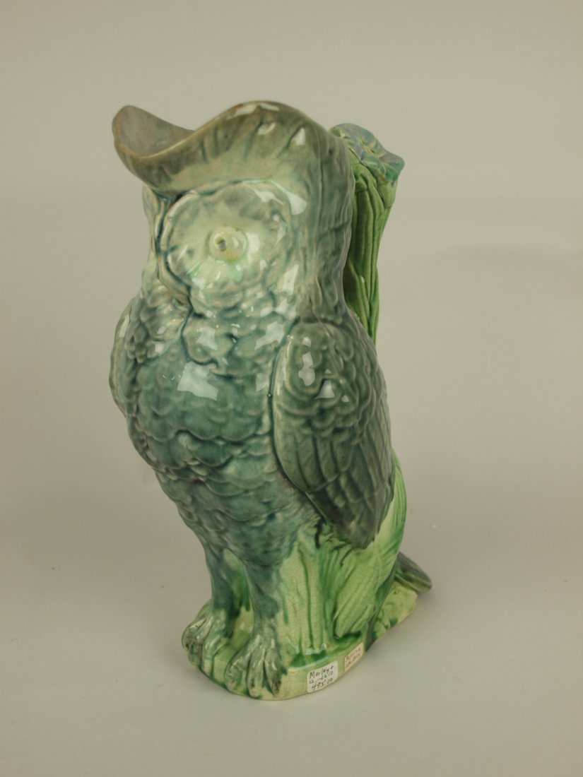 Majolica figural owl pitcher, 11" (1 of 1)
