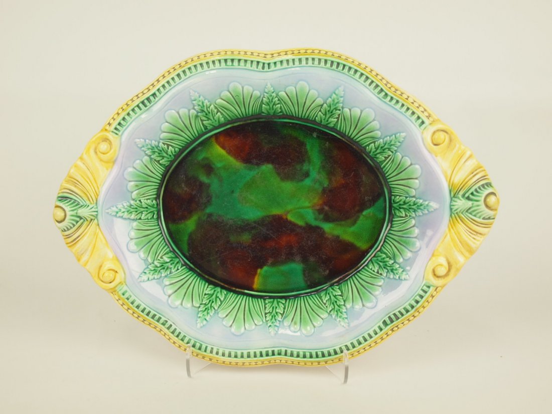 Majolica leaf & fern platter with lavender border, (1 of 1)