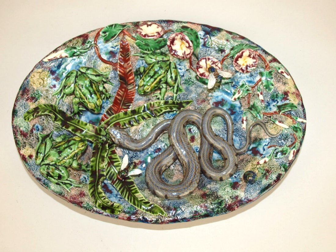 Geoffrey Luff contemporary Palissy tray with snake and (1 of 2)