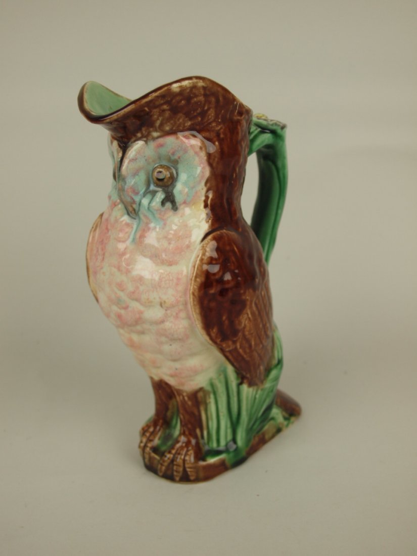 Majolica figural owl pitcher, 9" (1 of 1)
