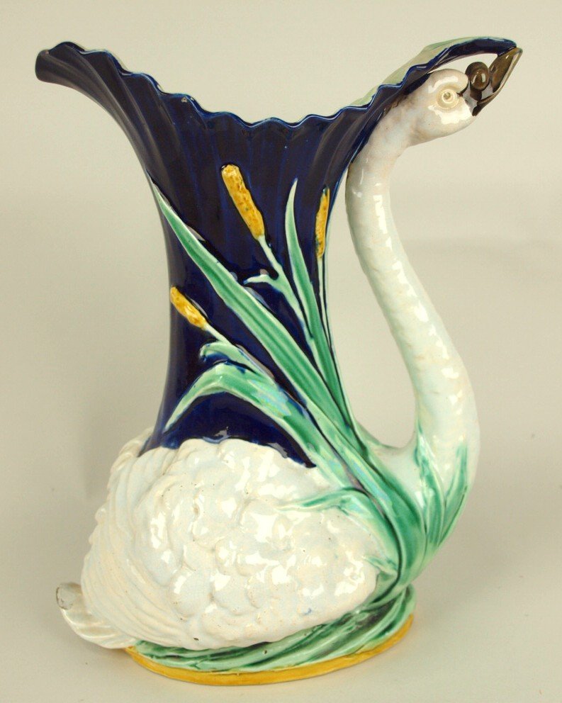 Holdcroft swan and bullrush figural pitcher, chip to (1 of 1)