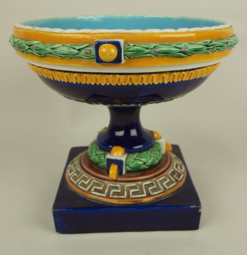 George Jones cobalt Majolica classical compote, rim (1 of 1)