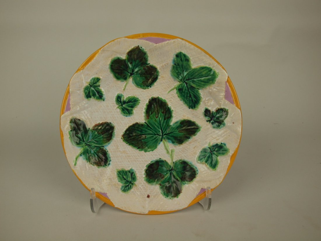 George Jones Majolica strawberry and napkin plate 8": George Jones Majolica strawberry and napkin plate 8"