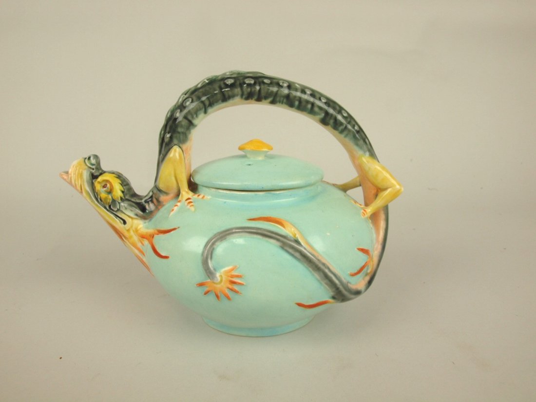 Wedgwood Majolica dragon handled teapot, 5 1/2", (1 of 1)