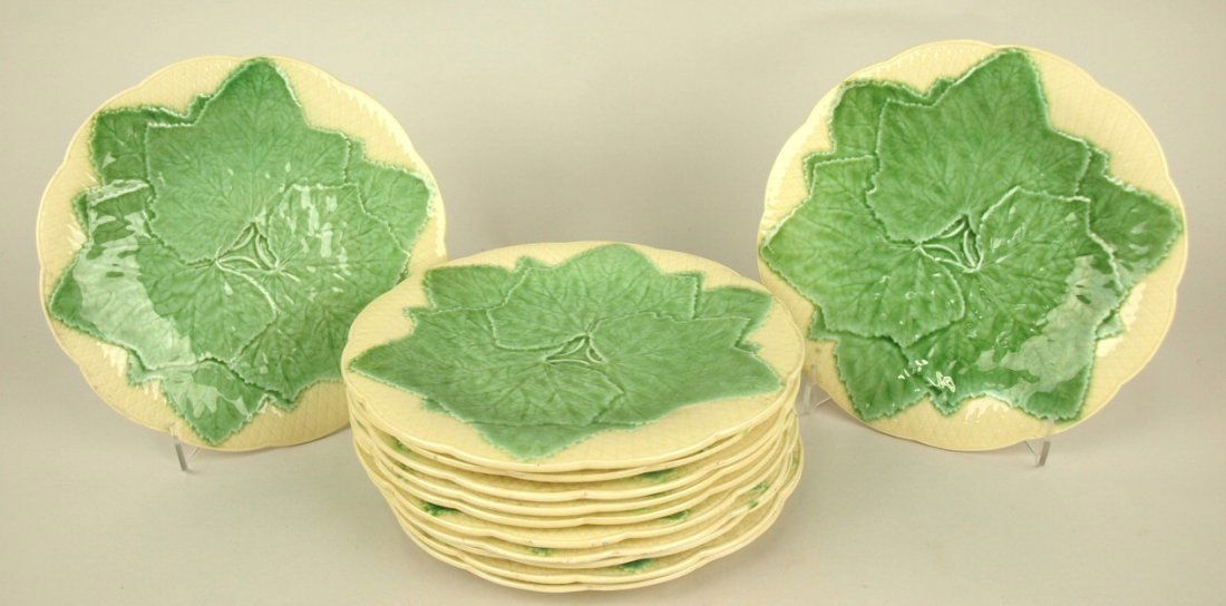 Gien French Majolica leaf on basket plates set of 12, (1 of 1)