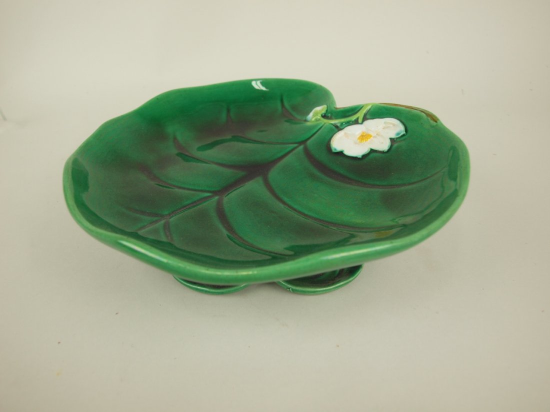 George Jones Majolica pond lily compote, 8 3/4": George Jones Majolica pond lily compote, 8 3/4"