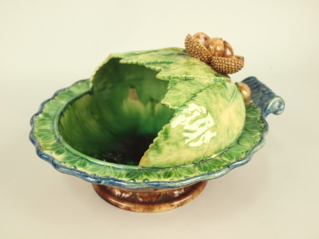 French Majolica chestnut server, 10" d (1 of 1)