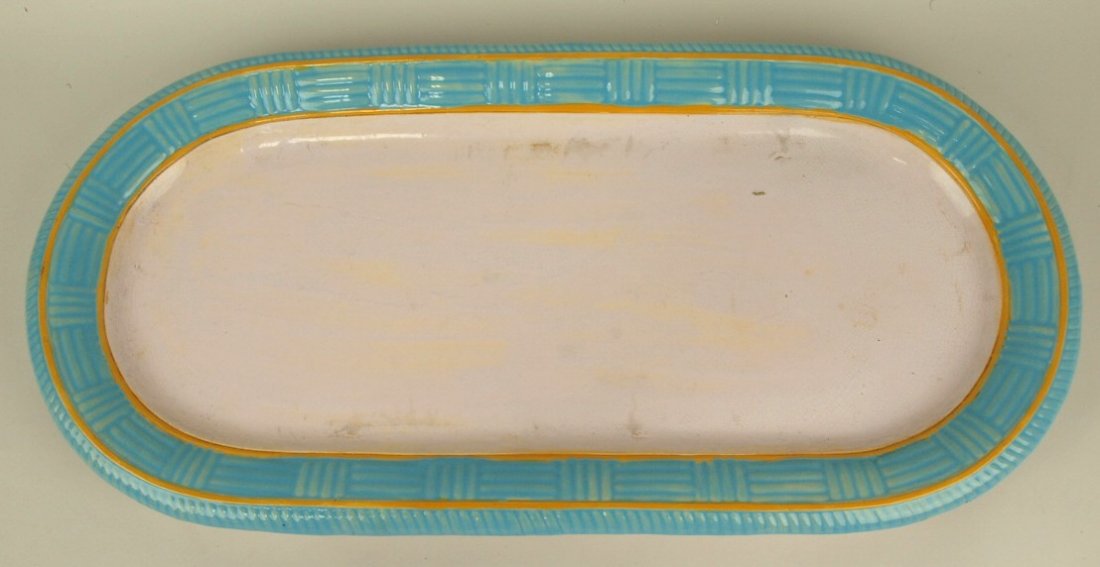 Minton Majolica large turquoise basket weave tray 25" x (1 of 1)