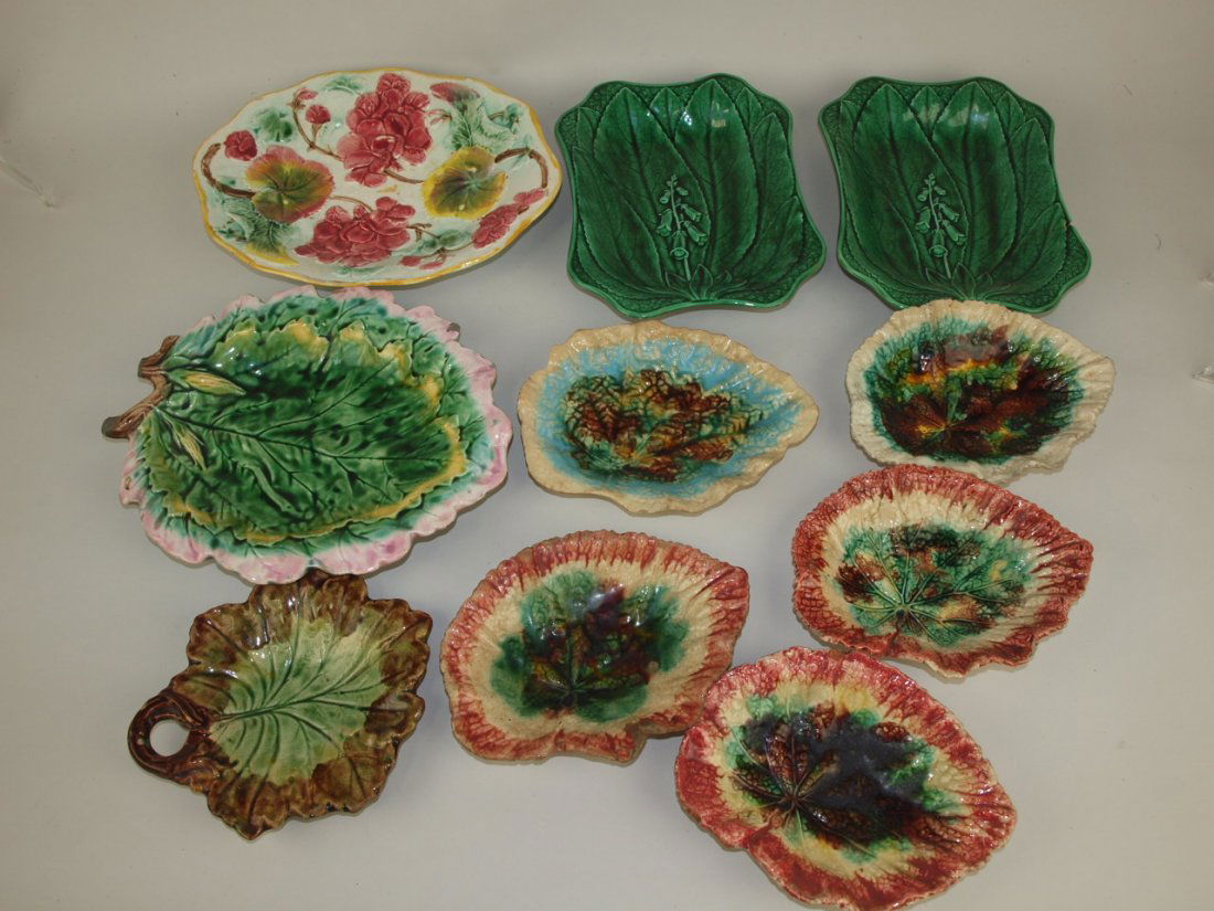 Majolica lot of 10 trays, various conditions: Majolica lot of 10 trays, various conditions
