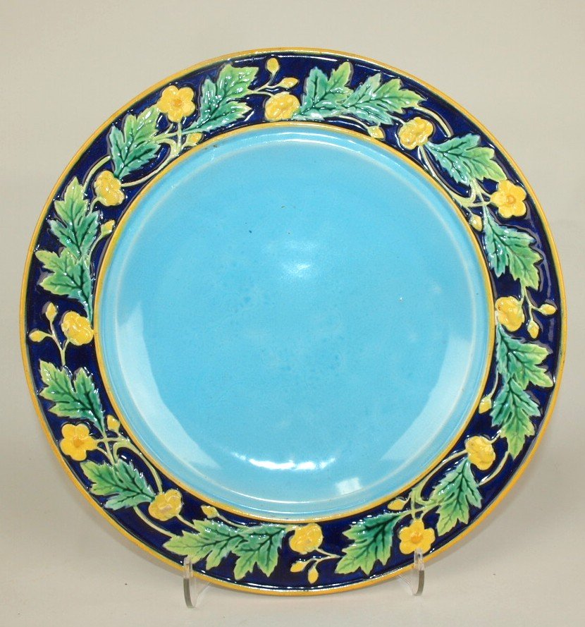 George Jones cobalt Majolica cheese keeper under tray, (1 of 1)