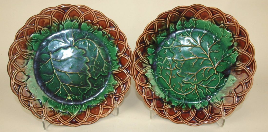Belfield Majolica pair of oakleaf and wicker plates, 8 (1 of 1)