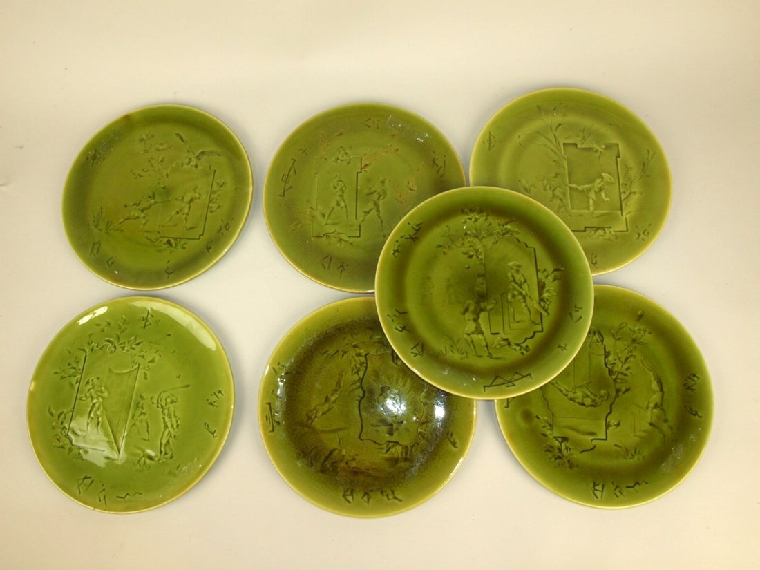 Choisy le Roi set of 7 Majolica sports themed plates (1 of 8)