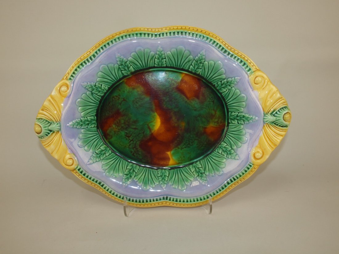 Majolica leaf and fern platter with lavender border, 14 (1 of 1)