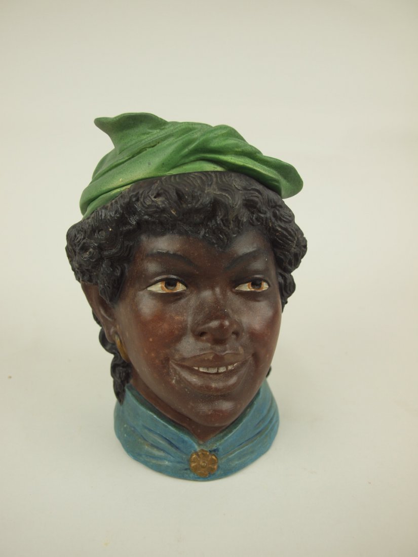 Terra Cotta Blackmoor lady head figural humidor, 7", (1 of 1)