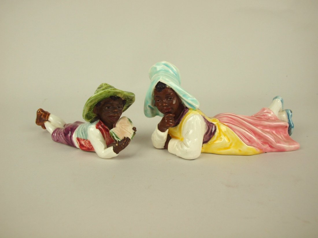 Majolica pair of Blackmoor figures, 5 1/2" & 6": Majolica pair of Blackmoor figures, 5 1/2" & 6"
