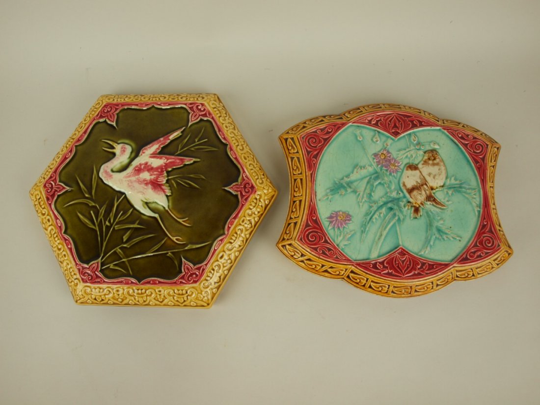 Majolica lot of 2 trivets with birds (1 of 1)