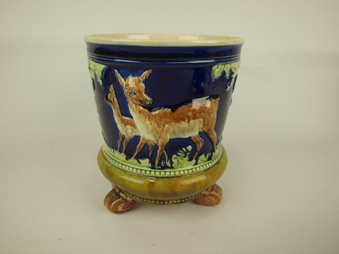 Thomas Forester Majolica cobalt jardiniere with deer, 9 (1 of 1)
