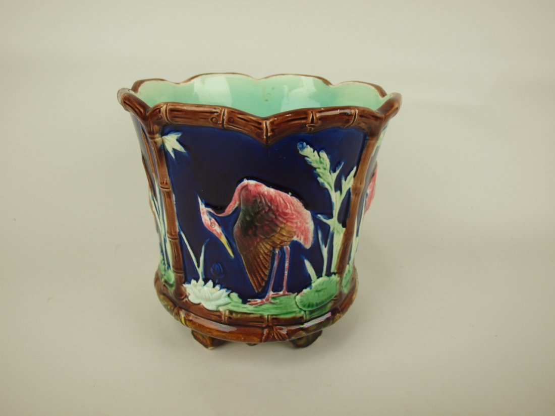 Thomas Forester Majolica cobalt jardiniere with storks (1 of 1)