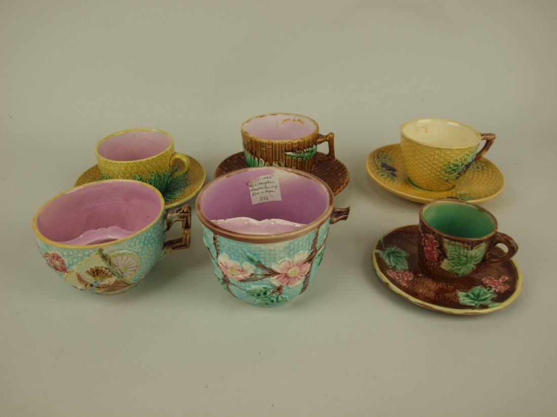 Majolica cup/saucer & cup group, various conditions (1 of 1)