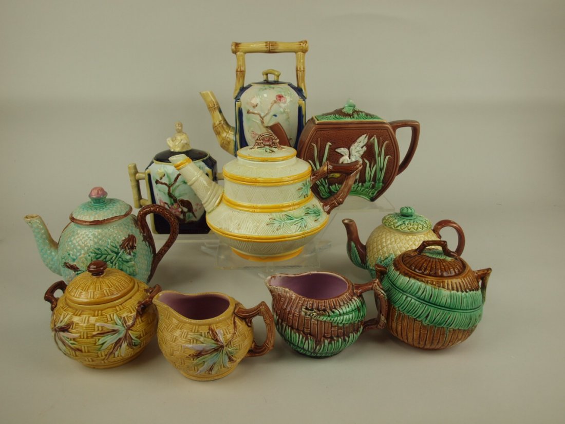 Majolica teapot, sugar & creamer group: 5 teapots, 3 (1 of 1)