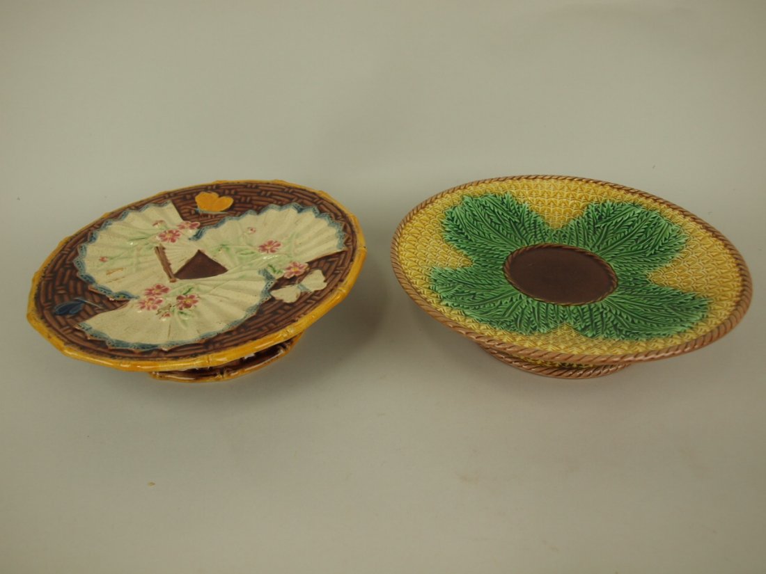 Majolica lot of 2 compotes: fan & pineapple (1 of 1)