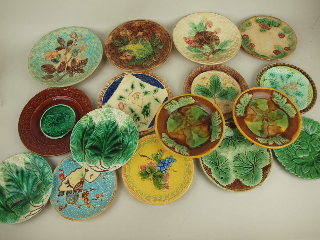 Majolica lot of 16 plates, various conditions (1 of 1)
