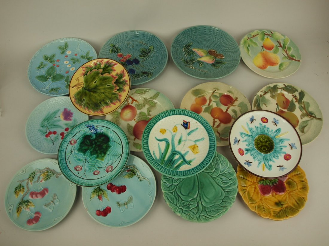 Majolica lot of 16 plates, various conditions (1 of 1)