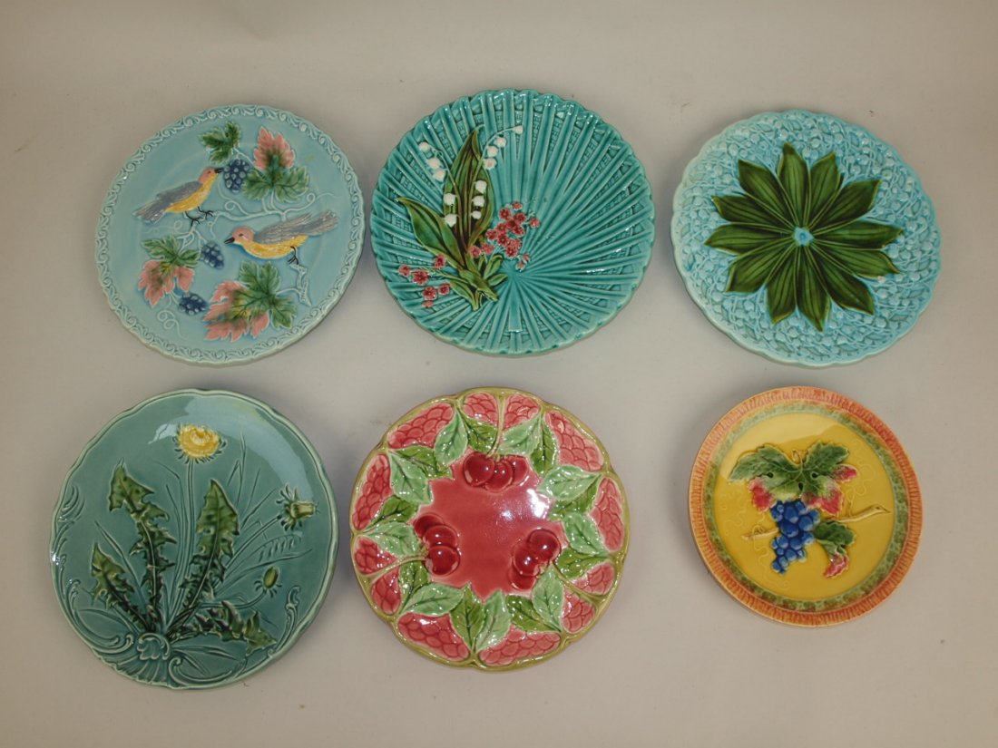 Majolica lot of 6 plates: Majolica lot of 6 plates, various condition