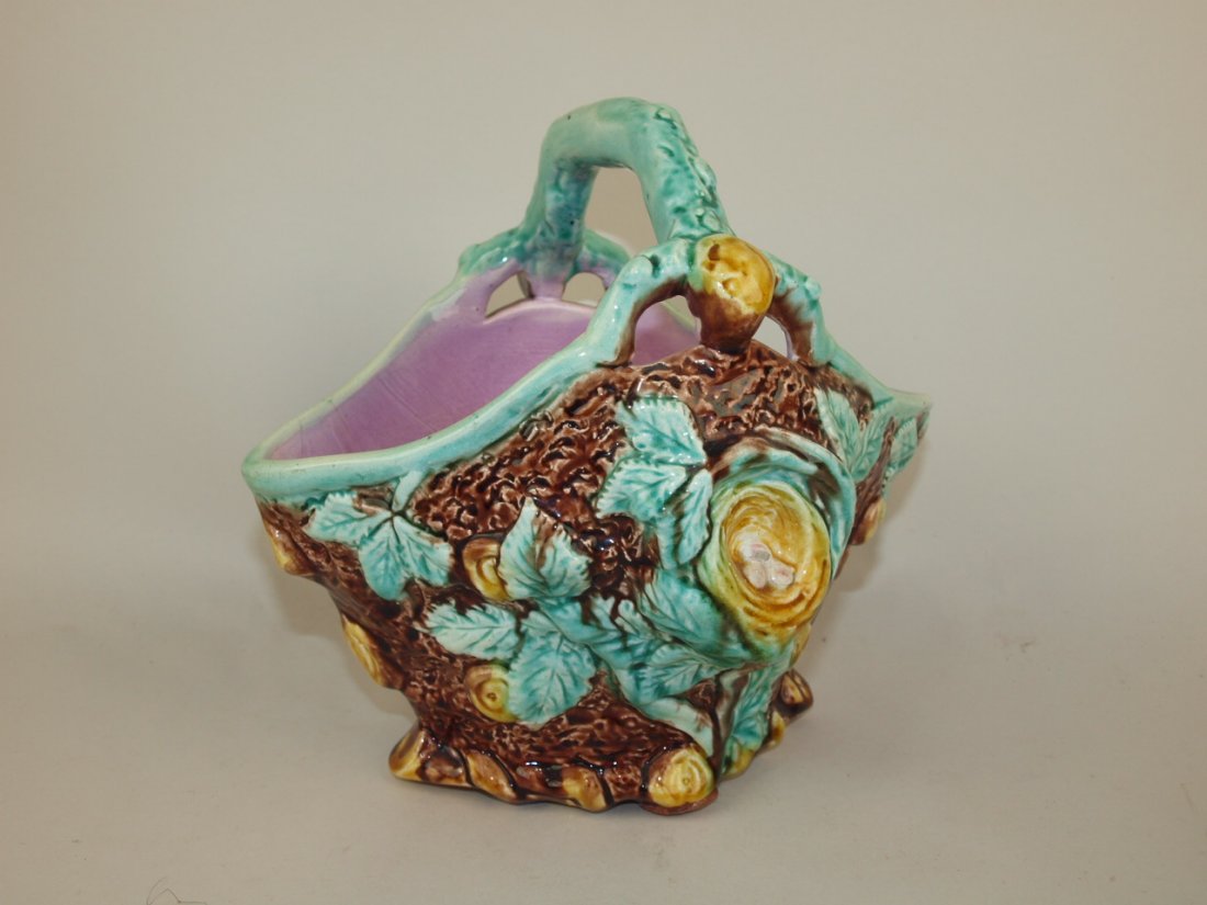 Majolica bird's next rustic basket, 8 1/2": Majolica bird's nest rustic basket, 8 1/2"