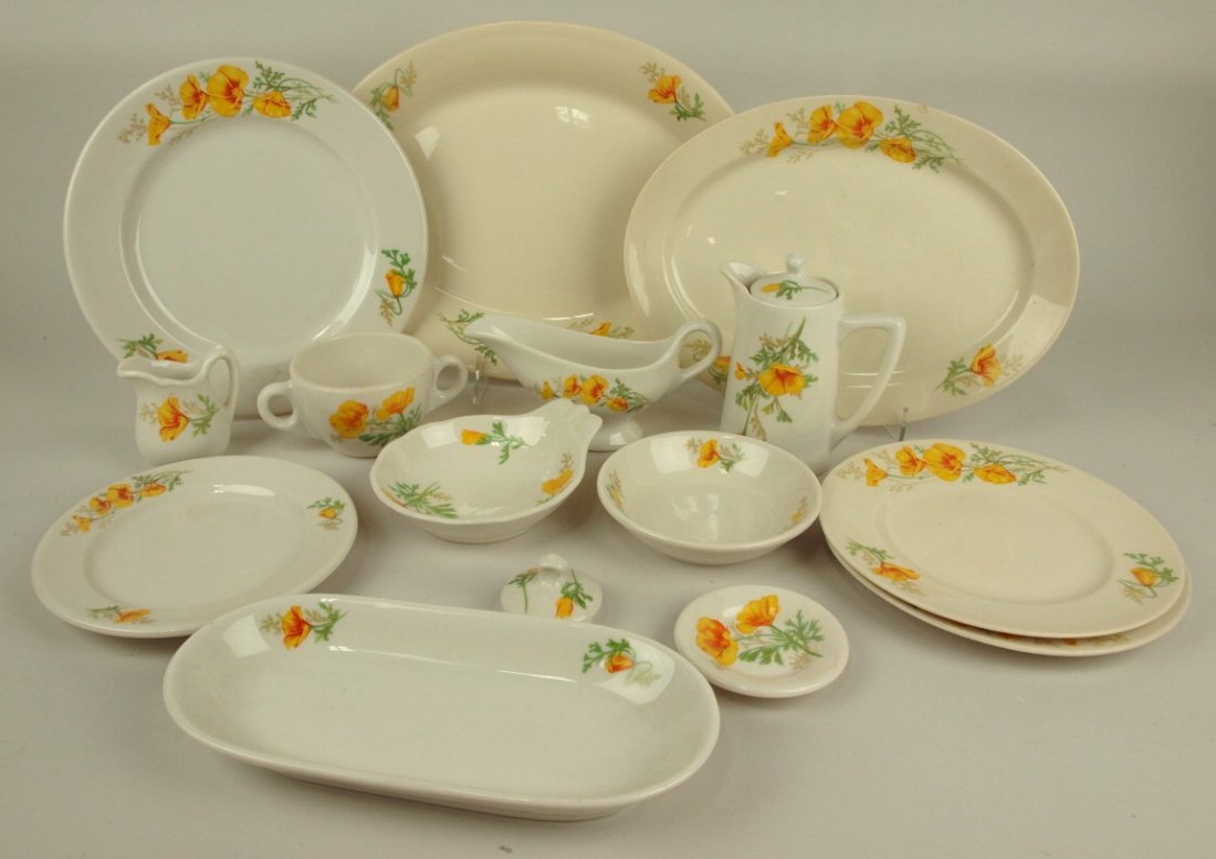 Railroad dining car china Sante Fe, California poppy,