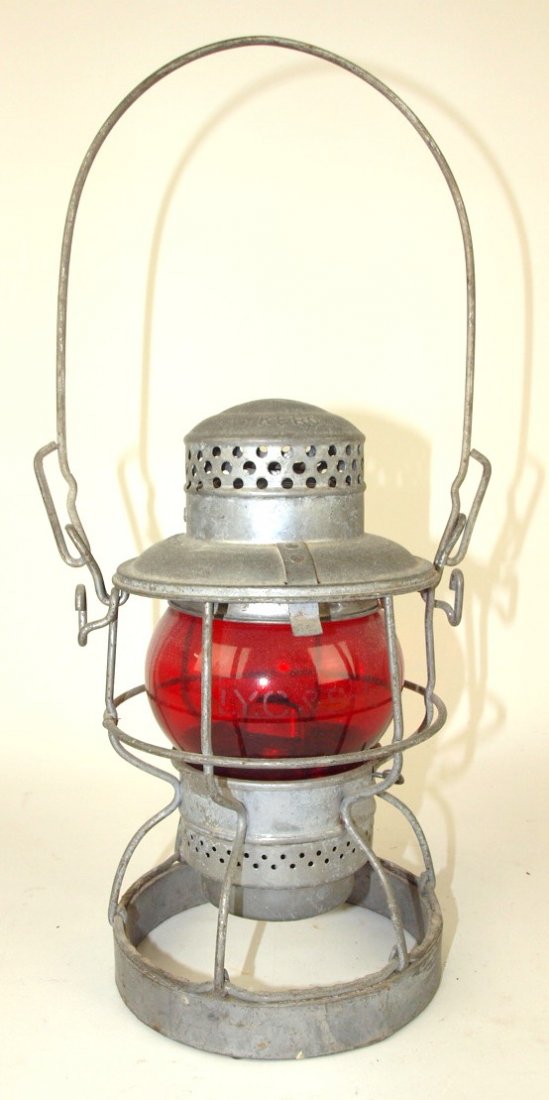 Adlake railroad lantern with short red globe etched NYC (1 of 1)